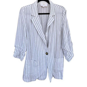 Halston Women's White Metallic Stripes Linen Blazer Size Large